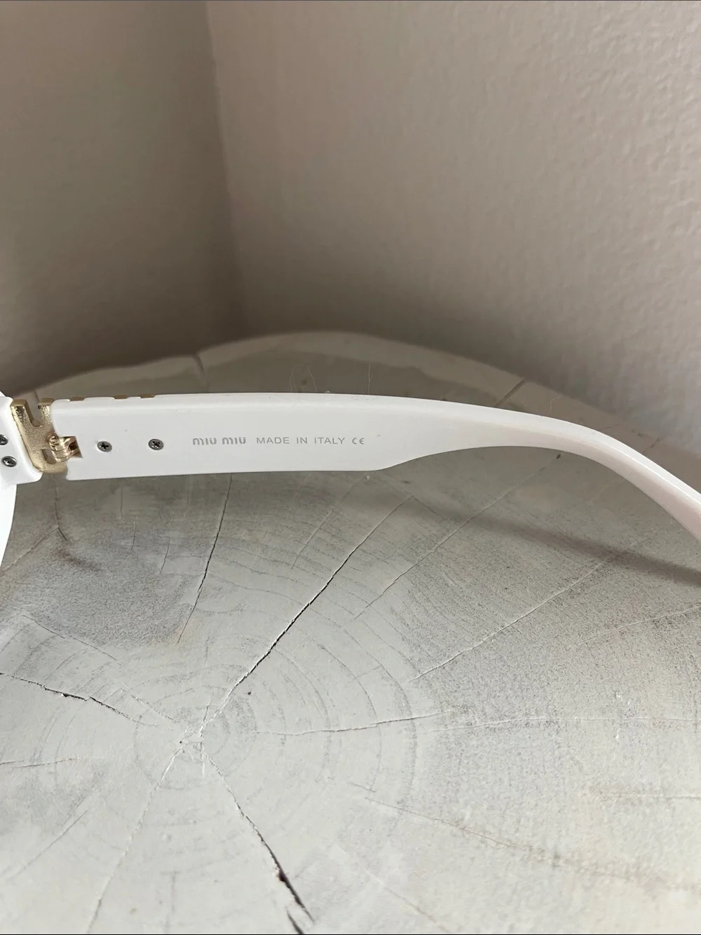 Miu Miu White Cat-Eye Sunglasses with Gold Accent Authentic